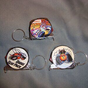 Set of 3 unique tape measures, vintage dodge/ mopar/ superbee